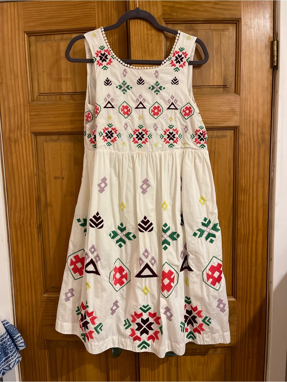 Anthropologie Cream Embroidered Summer Dress with Multicolor Motifs